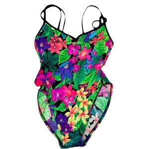 Vintage Barefoot Miss Swimsuit Size 7/8‎ Bold Tropical Strappy Back Made USA